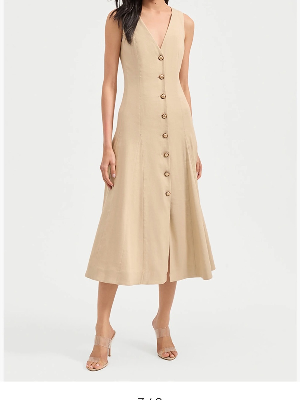 Veronica Beard Lou Linen Dress | Beige Button-Front V-Neck Midi Dress